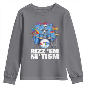 Autism Skeleton Meme Youth Sweatshirt Rizz Em With The Tism Meme Autistic Drummer TS10 Charcoal Print Your Wear