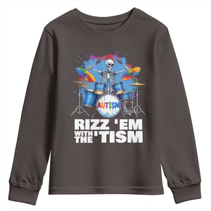Autism Skeleton Meme Youth Sweatshirt Rizz Em With The Tism Meme Autistic Drummer TS10 Dark Chocolate Print Your Wear