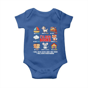 I Will Read Books On A Boat & Everywhere Reading Gifts Baby Onesie TS10 Royal Blue Print Your Wear
