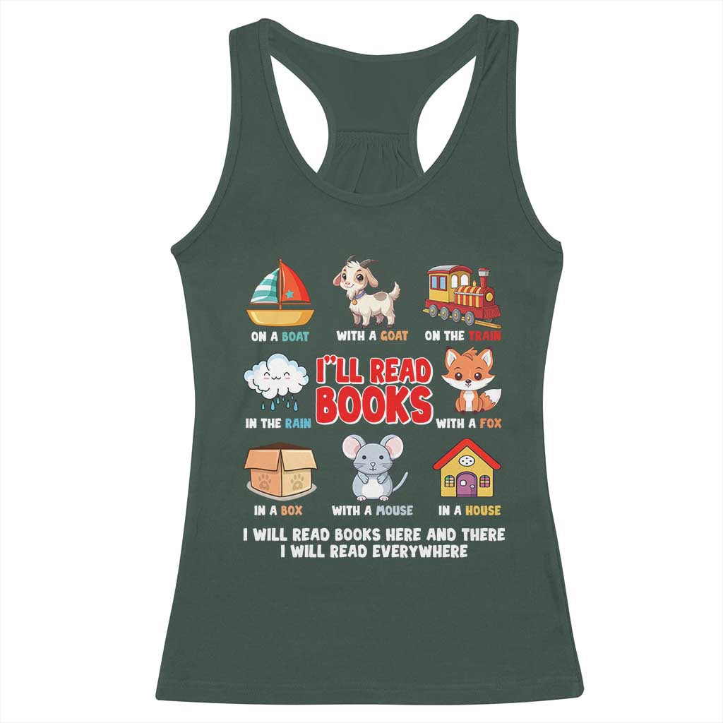 I Will Read Books On A Boat & Everywhere Reading Gifts Racerback Tank Top TS10 Dark Forest Green Print Your Wear