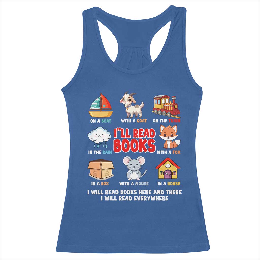 I Will Read Books On A Boat & Everywhere Reading Gifts Racerback Tank Top TS10 Royal Blue Print Your Wear