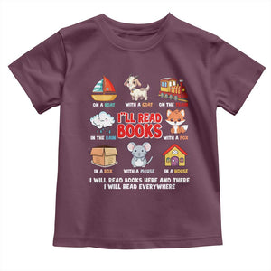 I Will Read Books On A Boat & Everywhere Reading Gifts Toddler T Shirt TS10 Maroon Print Your Wear