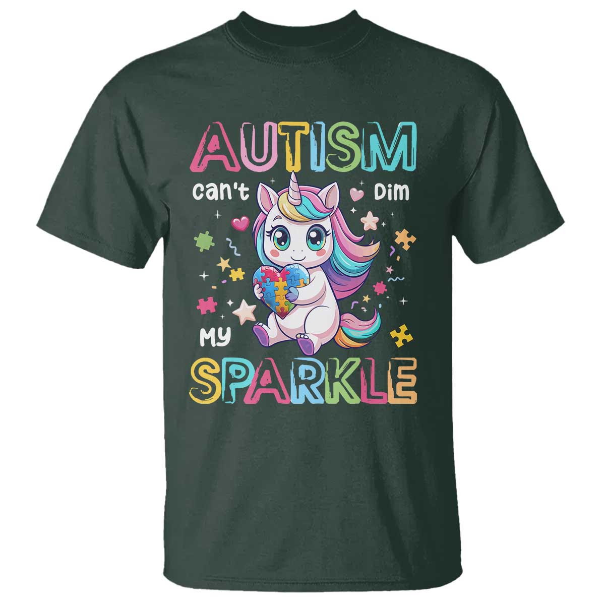 Autism Awareness Unicorn T Shirt For Autism Mom Girls TS10 Dark Forest Green Print Your Wear