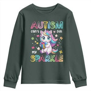 Autism Awareness Unicorn Youth Sweatshirt For Autism Mom Girls TS10 Dark Forest Green Print Your Wear