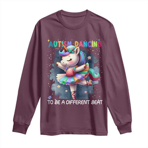 Autism Awareness Unicorn Long Sleeve Shirt Ballet Dancing To A Different Beat TS10 Maroon Print Your Wear