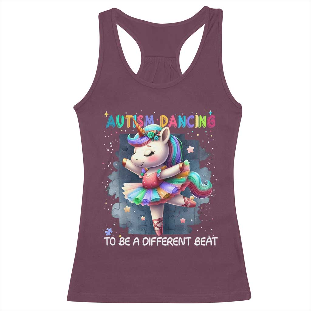 Autism Awareness Unicorn Racerback Tank Top Ballet Dancing To A Different Beat TS10 Maroon Print Your Wear