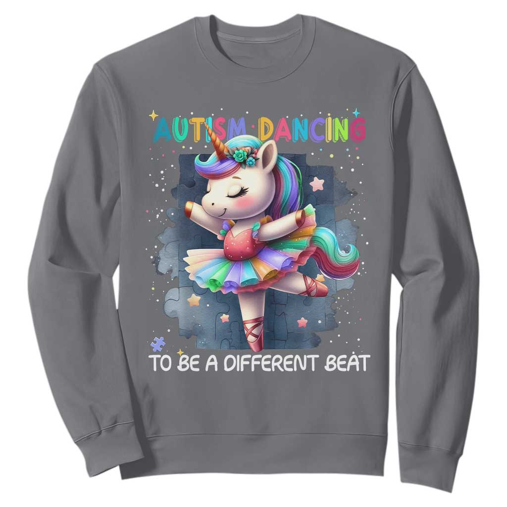 Autism Awareness Unicorn Sweatshirt Ballet Dancing To A Different Beat TS10 Charcoal Print Your Wear
