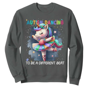 Autism Awareness Unicorn Sweatshirt Ballet Dancing To A Different Beat TS10 Dark Heather Print Your Wear