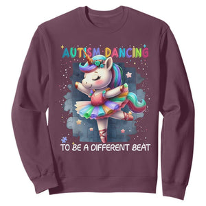 Autism Awareness Unicorn Sweatshirt Ballet Dancing To A Different Beat TS10 Maroon Print Your Wear