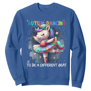Autism Awareness Unicorn Sweatshirt Ballet Dancing To A Different Beat TS10 Royal Blue Print Your Wear