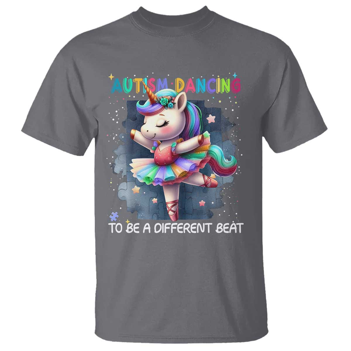 Autism Awareness Unicorn T Shirt Ballet Dancing To A Different Beat TS10 Charcoal Print Your Wear