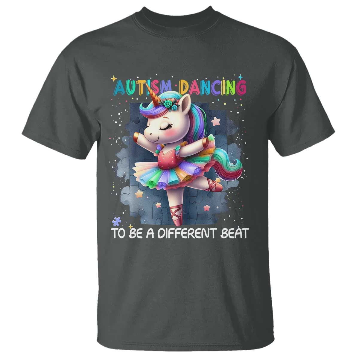Autism Awareness Unicorn T Shirt Ballet Dancing To A Different Beat TS10 Dark Heather Print Your Wear