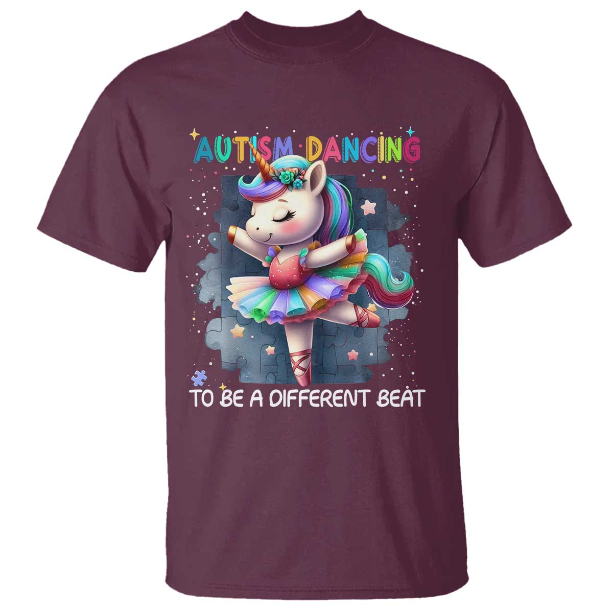 Autism Awareness Unicorn T Shirt Ballet Dancing To A Different Beat TS10 Maroon Print Your Wear