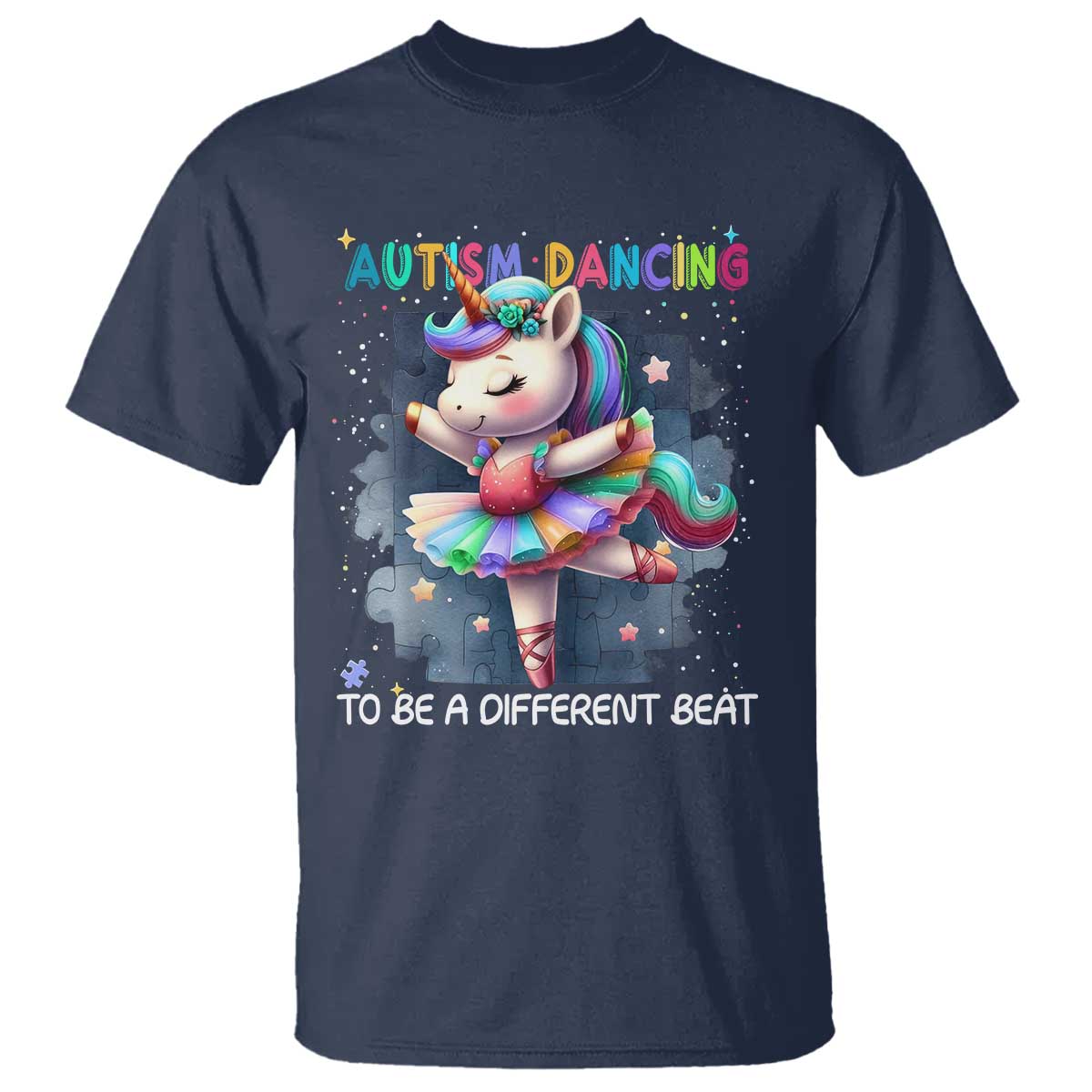 Autism Awareness Unicorn T Shirt Ballet Dancing To A Different Beat TS10 Navy Print Your Wear