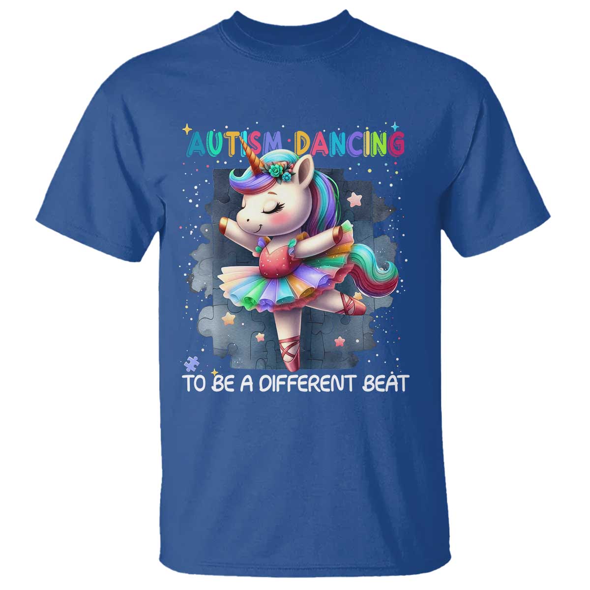 Autism Awareness Unicorn T Shirt Ballet Dancing To A Different Beat TS10 Royal Blue Print Your Wear