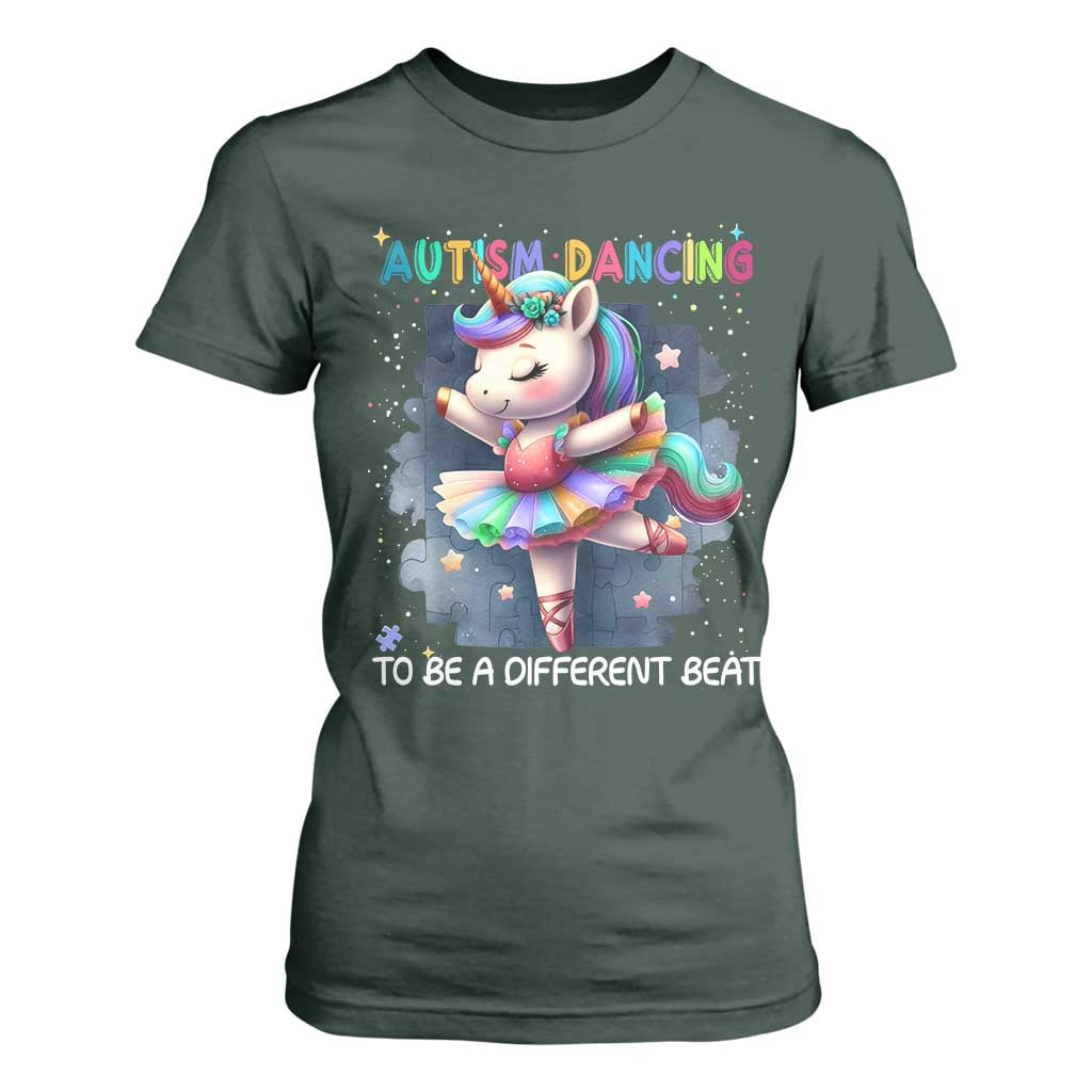 Autism Awareness Unicorn T Shirt For Women Ballet Dancing To A Different Beat TS10 Dark Forest Green Print Your Wear