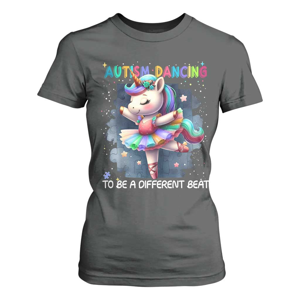 Autism Awareness Unicorn T Shirt For Women Ballet Dancing To A Different Beat TS10 Dark Heather Print Your Wear