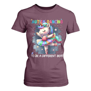Autism Awareness Unicorn T Shirt For Women Ballet Dancing To A Different Beat TS10 Maroon Print Your Wear