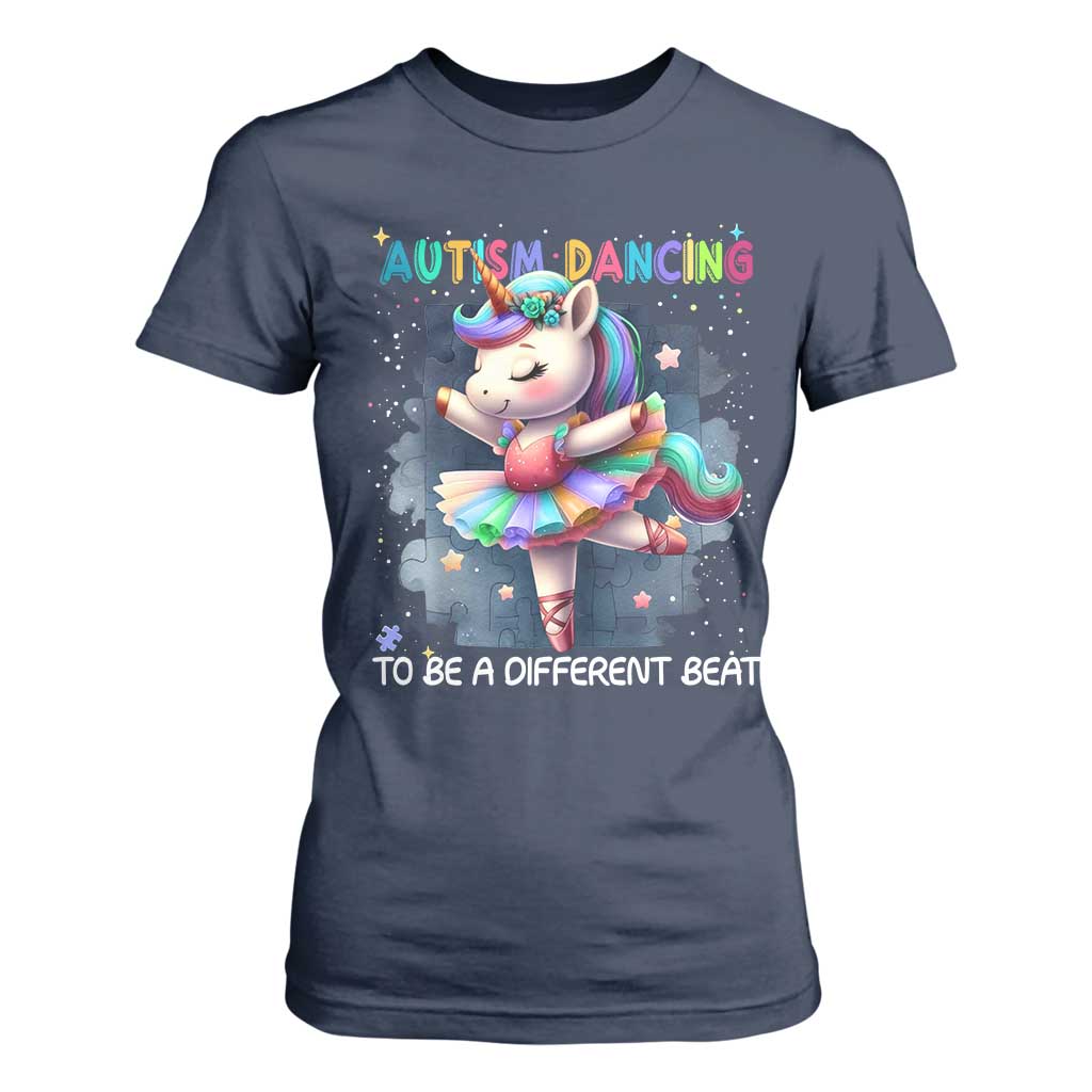 Autism Awareness Unicorn T Shirt For Women Ballet Dancing To A Different Beat TS10 Navy Print Your Wear