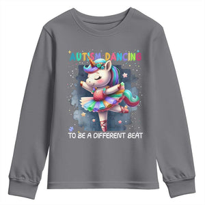 Autism Awareness Unicorn Youth Sweatshirt Ballet Dancing To A Different Beat TS10 Charcoal Print Your Wear