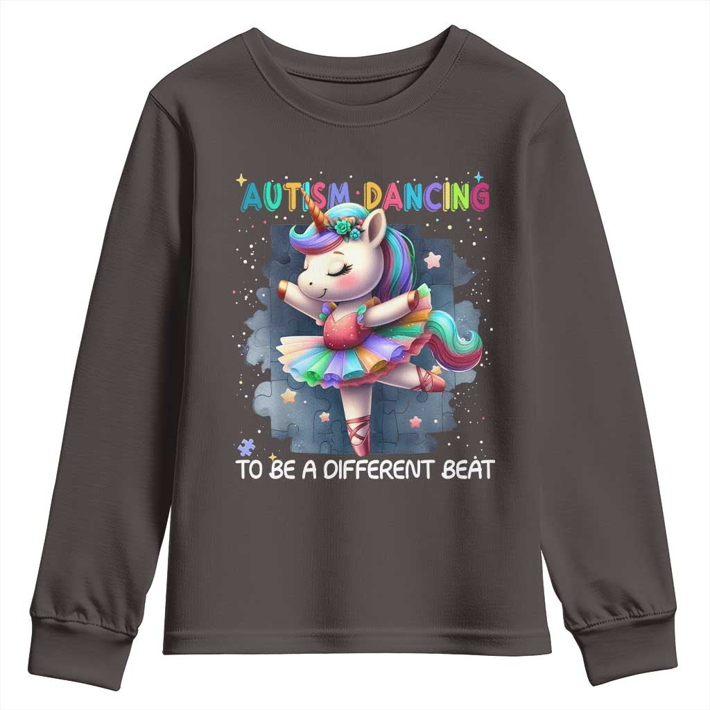 Autism Awareness Unicorn Youth Sweatshirt Ballet Dancing To A Different Beat TS10 Dark Chocolate Print Your Wear