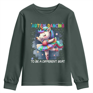 Autism Awareness Unicorn Youth Sweatshirt Ballet Dancing To A Different Beat TS10 Dark Forest Green Print Your Wear