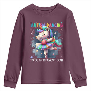 Autism Awareness Unicorn Youth Sweatshirt Ballet Dancing To A Different Beat TS10 Maroon Print Your Wear