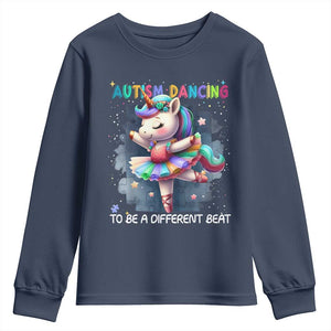 Autism Awareness Unicorn Youth Sweatshirt Ballet Dancing To A Different Beat TS10 Navy Print Your Wear