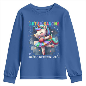 Autism Awareness Unicorn Youth Sweatshirt Ballet Dancing To A Different Beat TS10 Royal Blue Print Your Wear