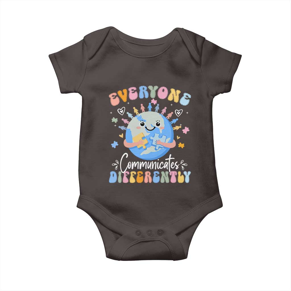 Autism Awareness Sped Teacher Baby Onesie Everyone Communicates Differently TS10 Dark Chocolate Print Your Wear