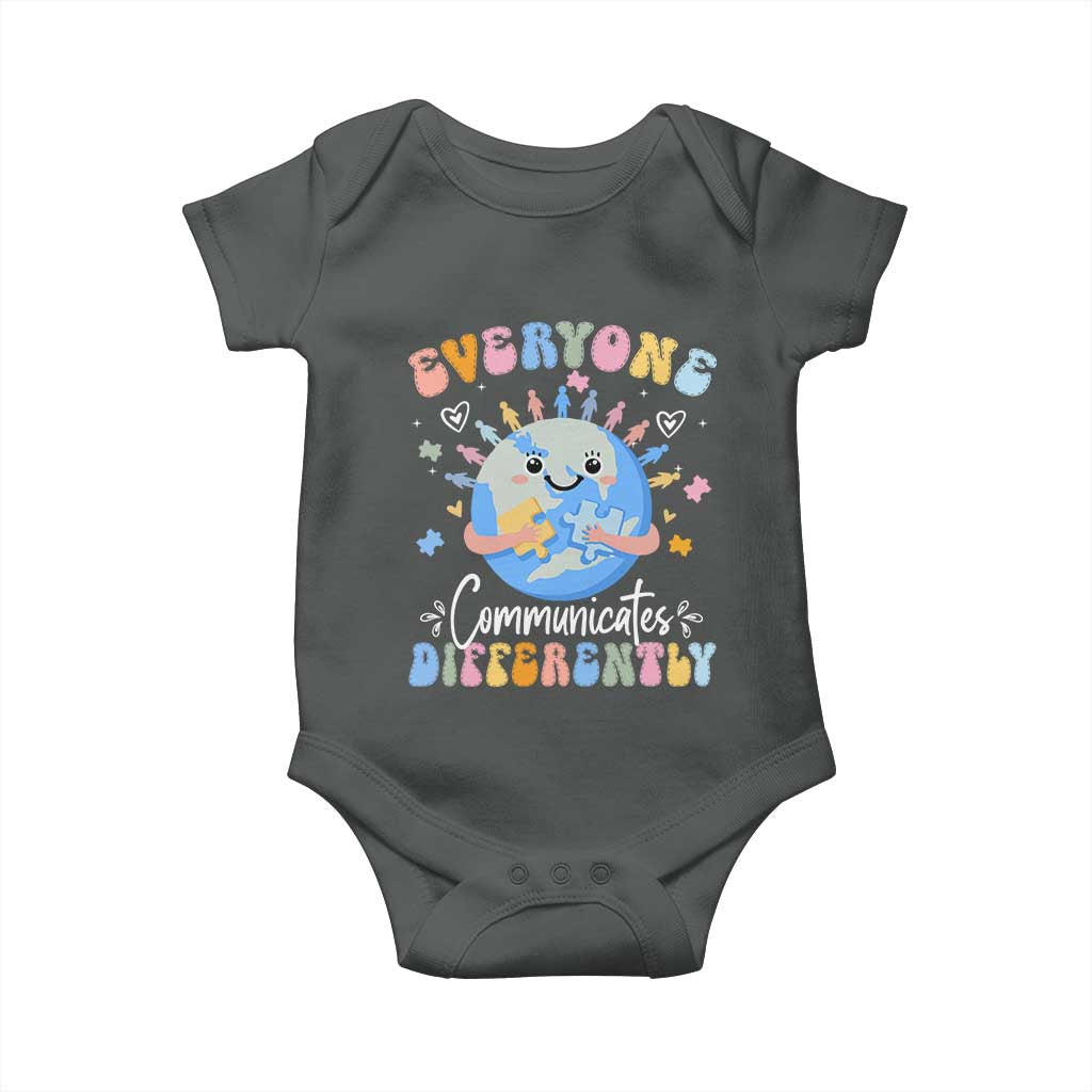 Autism Awareness Sped Teacher Baby Onesie Everyone Communicates Differently TS10 Dark Heather Print Your Wear