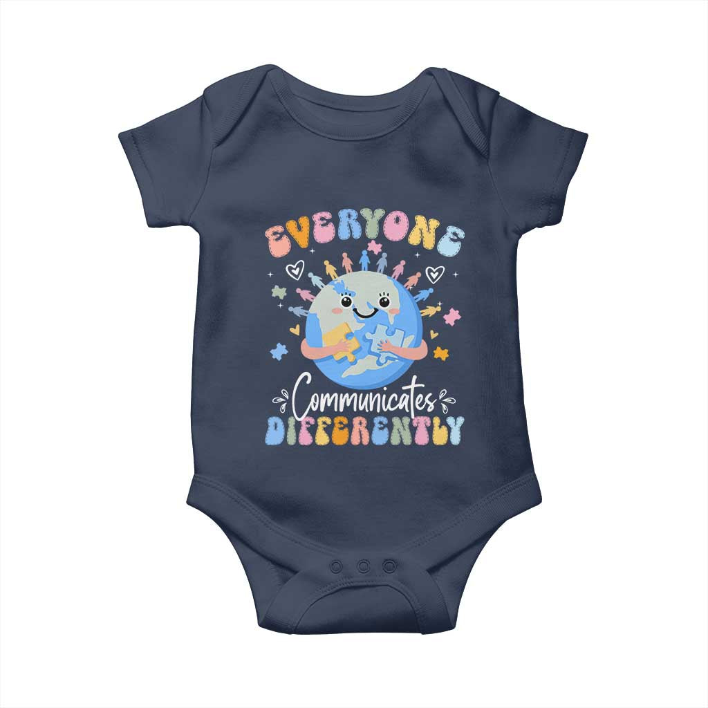 Autism Awareness Sped Teacher Baby Onesie Everyone Communicates Differently TS10 Navy Print Your Wear