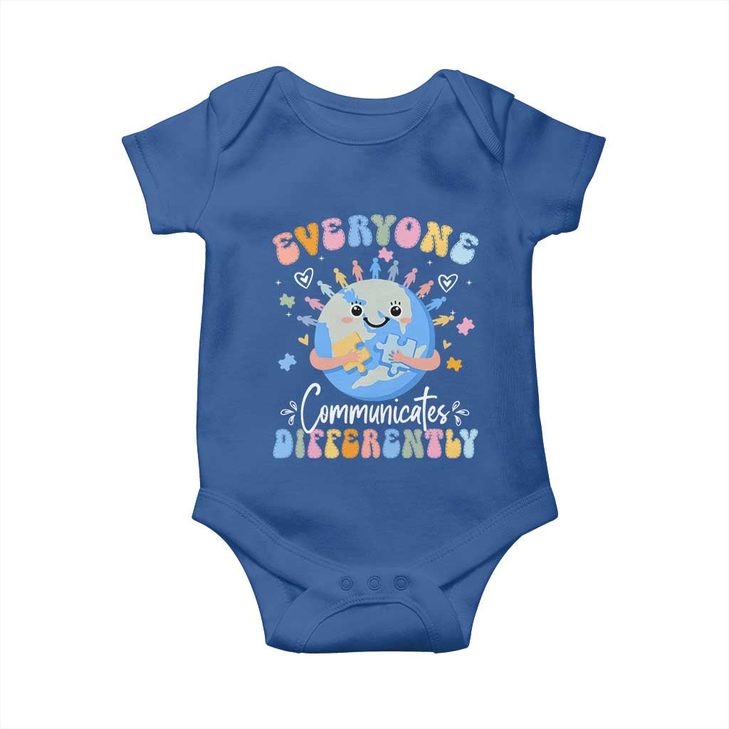 Autism Awareness Sped Teacher Baby Onesie Everyone Communicates Differently TS10 Royal Blue Print Your Wear