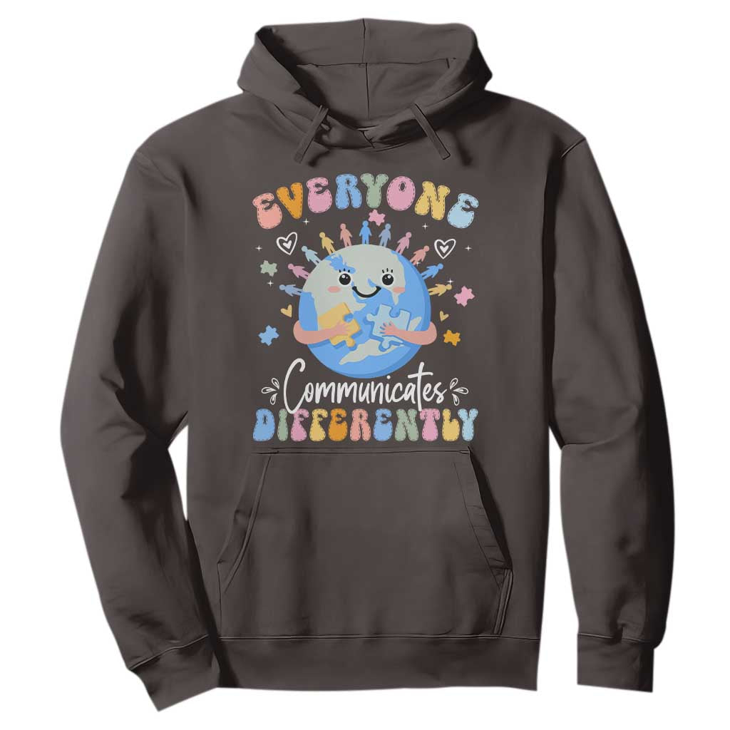 Autism Awareness Sped Teacher Hoodie Everyone Communicates Differently TS10 Dark Chocolate Print Your Wear