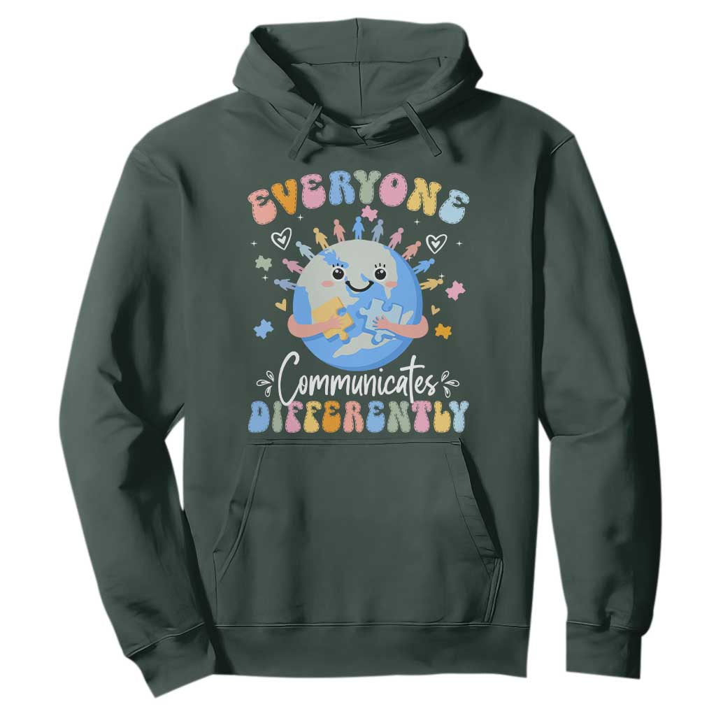 Autism Awareness Sped Teacher Hoodie Everyone Communicates Differently TS10 Dark Forest Green Print Your Wear
