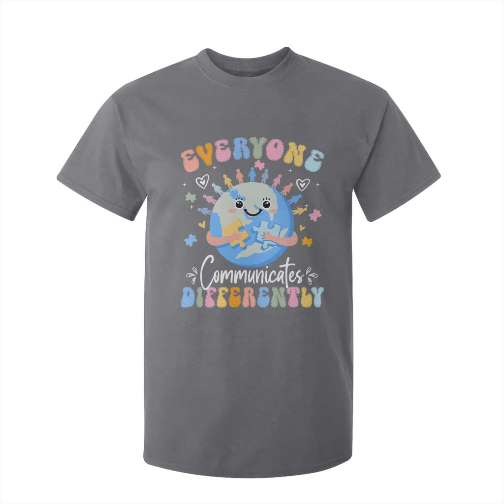 Autism Awareness Sped Teacher T Shirt For Kid Everyone Communicates Differently TS10 Charcoal Print Your Wear