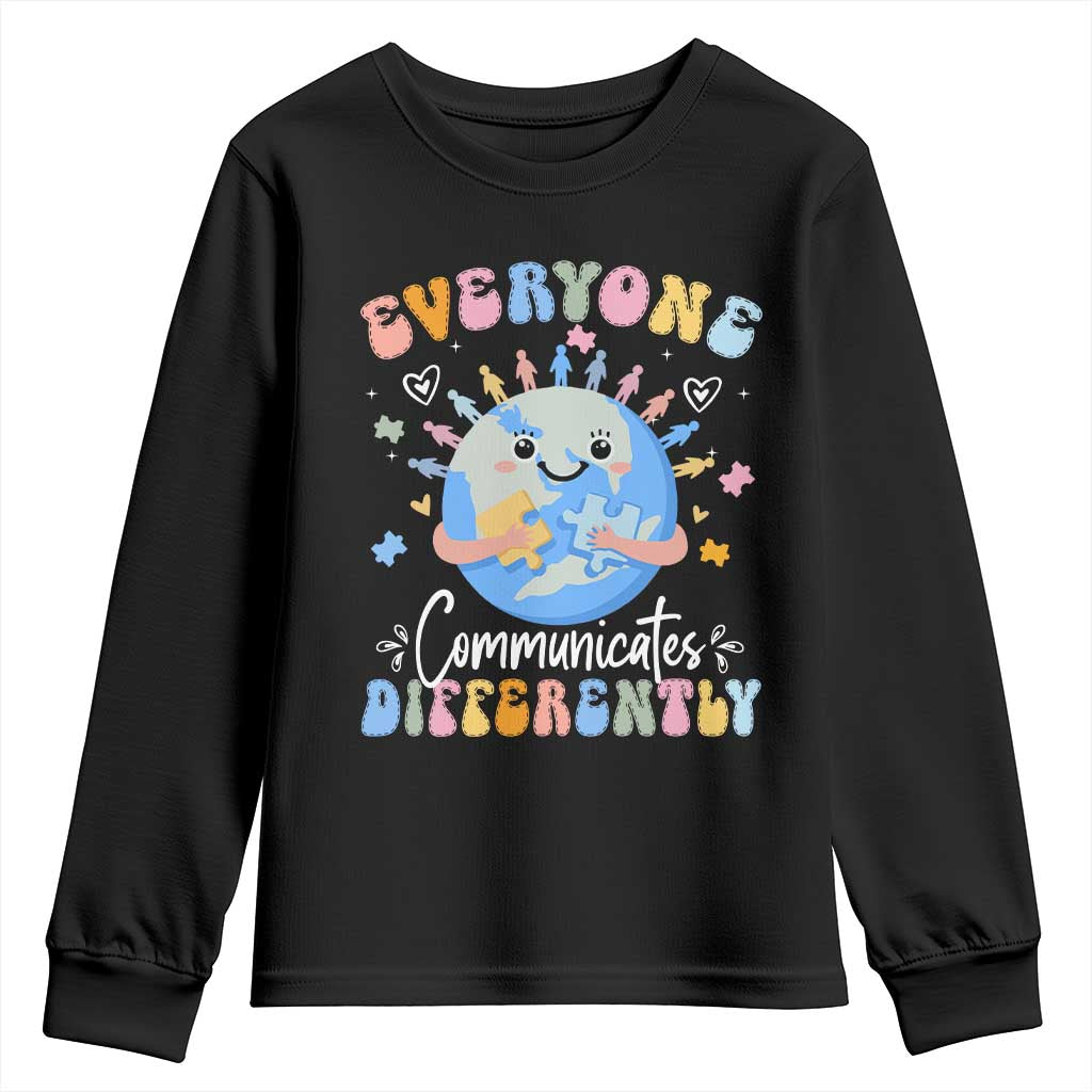 Autism Awareness Sped Teacher Youth Sweatshirt Everyone Communicates Differently TS10 Black Print Your Wear