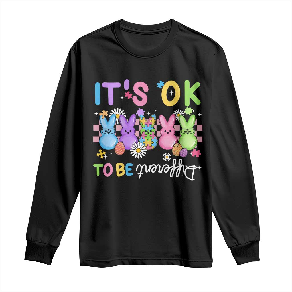 Its Okay To Be Different Long Sleeve Shirt Bunny Puzzle Autism Awareness Easter TS10 Black Print Your Wear