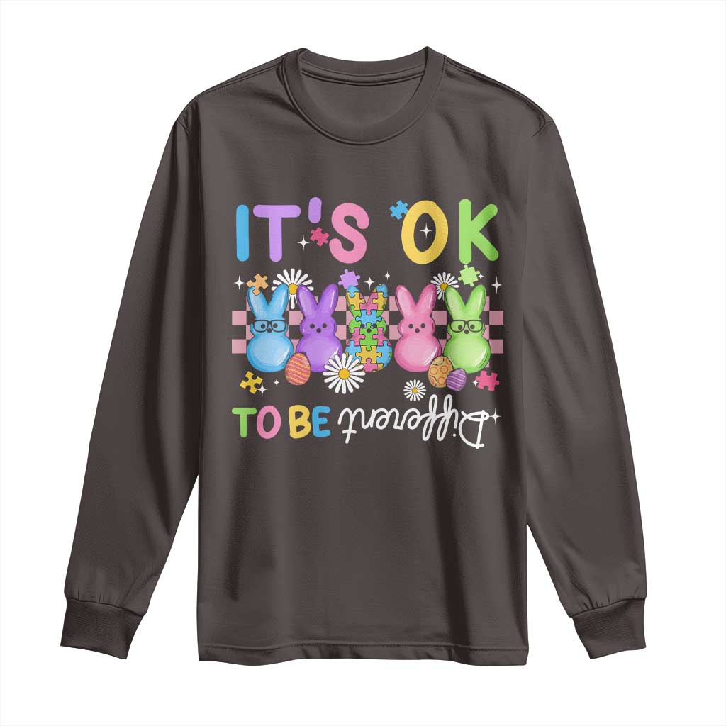 Its Okay To Be Different Long Sleeve Shirt Bunny Puzzle Autism Awareness Easter TS10 Dark Chocolate Print Your Wear