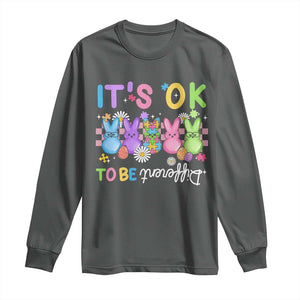Its Okay To Be Different Long Sleeve Shirt Bunny Puzzle Autism Awareness Easter TS10 Dark Heather Print Your Wear