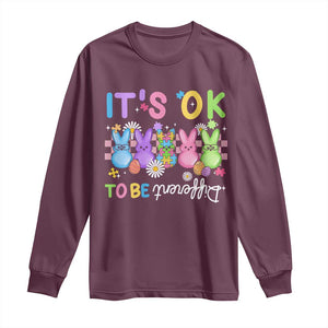 Its Okay To Be Different Long Sleeve Shirt Bunny Puzzle Autism Awareness Easter TS10 Maroon Print Your Wear