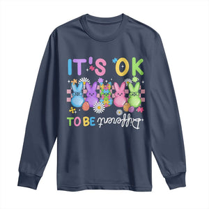 Its Okay To Be Different Long Sleeve Shirt Bunny Puzzle Autism Awareness Easter TS10 Navy Print Your Wear