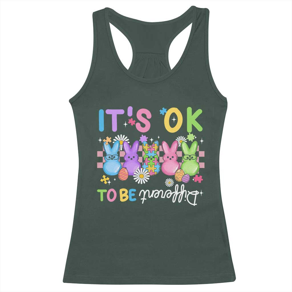 Its Okay To Be Different Racerback Tank Top Bunny Puzzle Autism Awareness Easter TS10 Dark Forest Green Print Your Wear