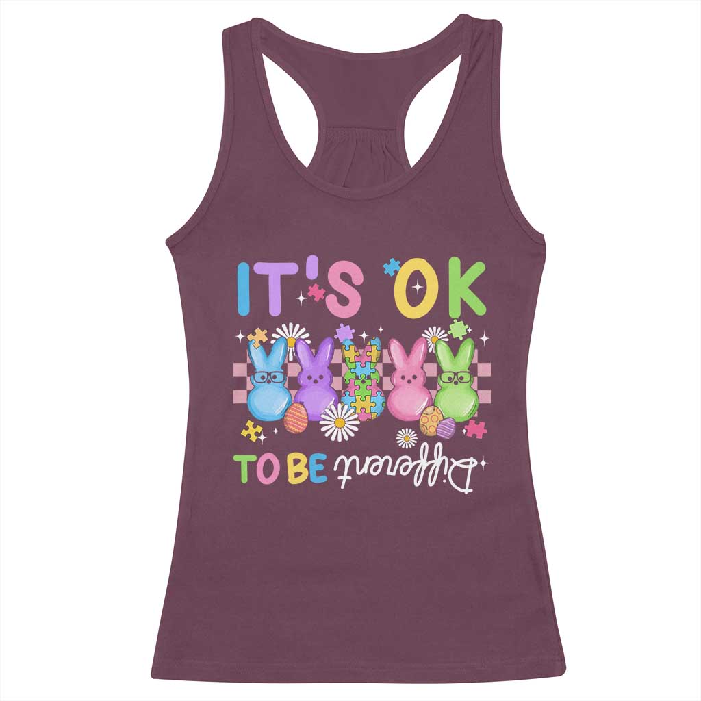 Its Okay To Be Different Racerback Tank Top Bunny Puzzle Autism Awareness Easter TS10 Maroon Print Your Wear
