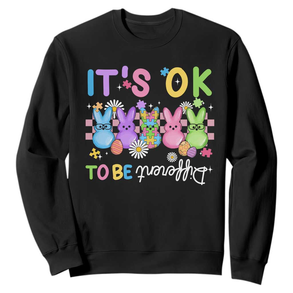 Its Okay To Be Different Sweatshirt Bunny Puzzle Autism Awareness Easter TS10 Black Print Your Wear