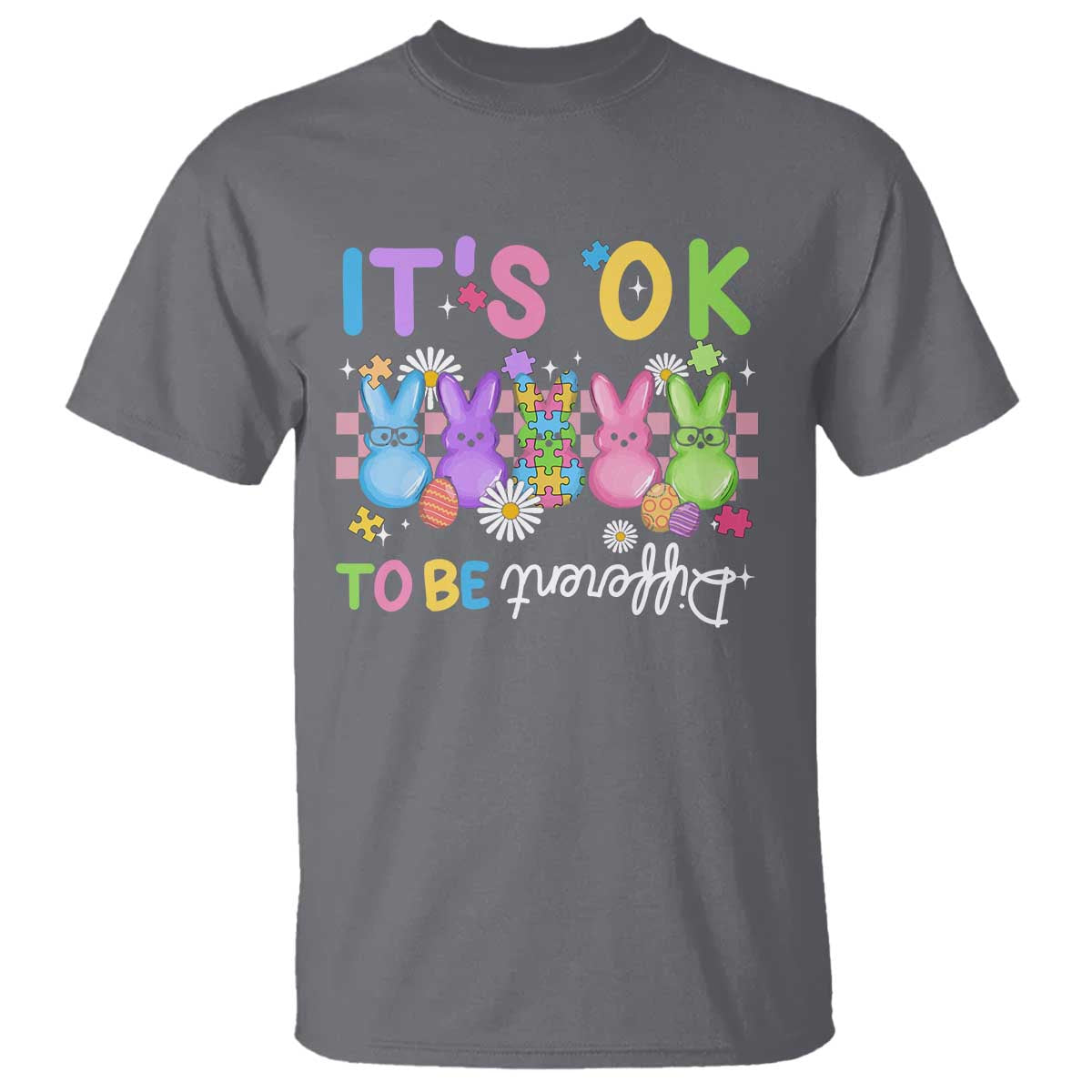 Its Okay To Be Different T Shirt Bunny Puzzle Autism Awareness Easter TS10 Charcoal Print Your Wear