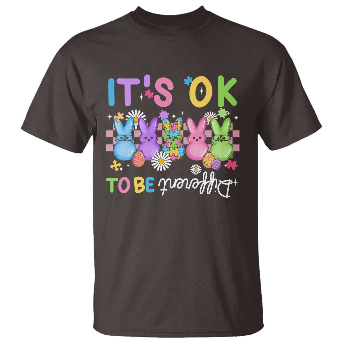 Its Okay To Be Different T Shirt Bunny Puzzle Autism Awareness Easter TS10 Dark Chocolate Print Your Wear