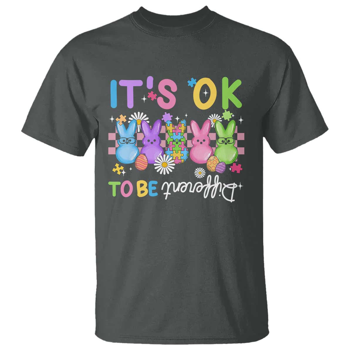 Its Okay To Be Different T Shirt Bunny Puzzle Autism Awareness Easter TS10 Dark Heather Print Your Wear