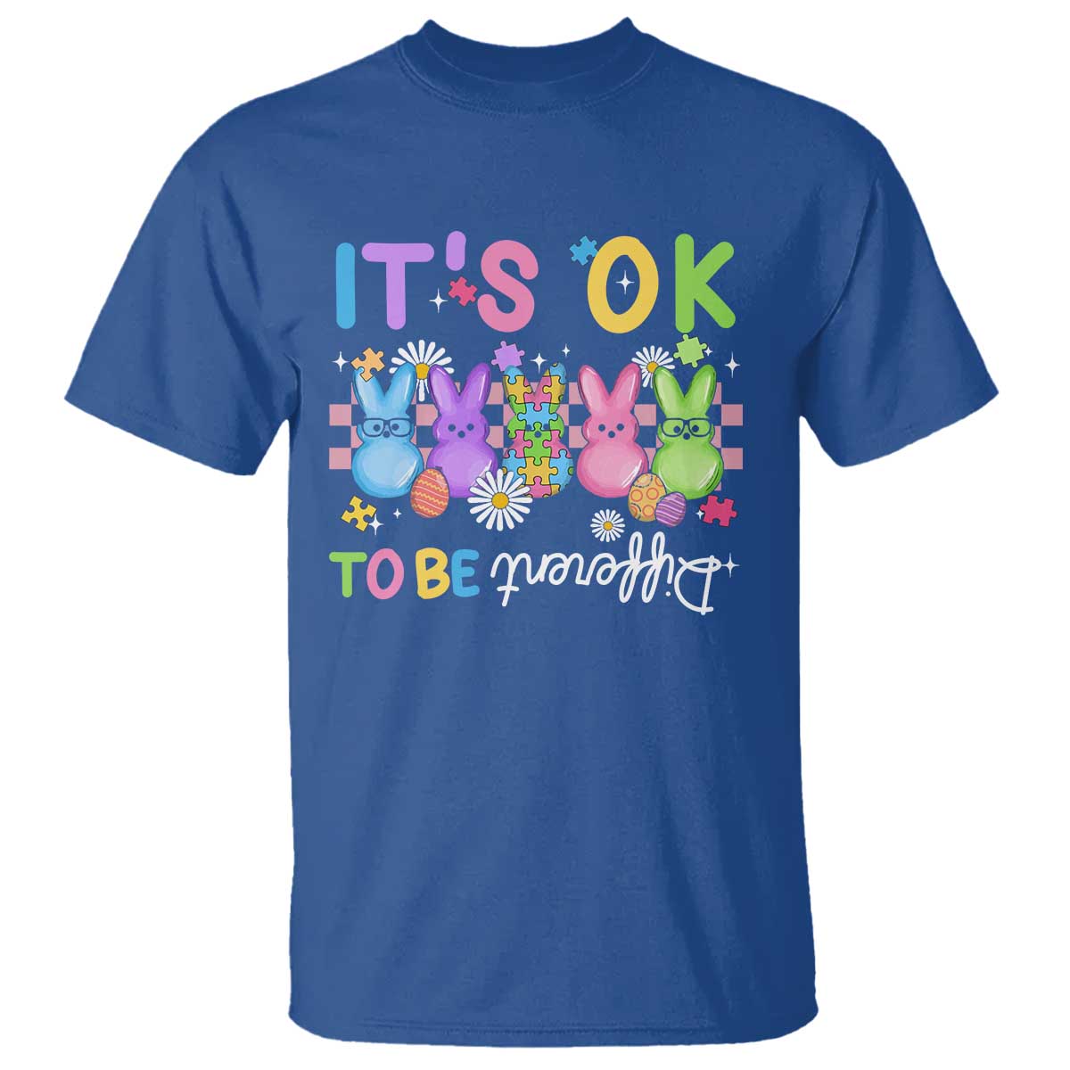 Its Okay To Be Different T Shirt Bunny Puzzle Autism Awareness Easter TS10 Royal Blue Print Your Wear