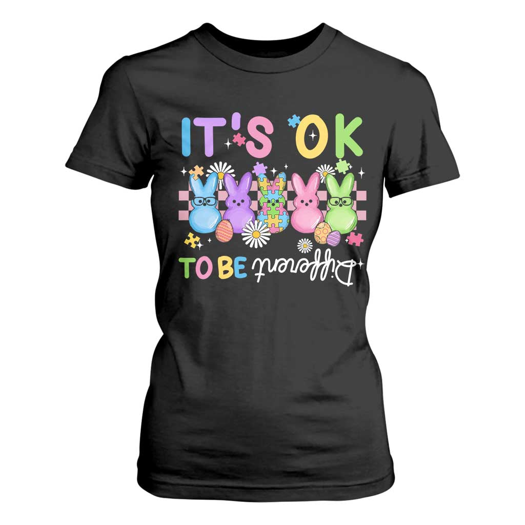 Its Okay To Be Different T Shirt For Women Bunny Puzzle Autism Awareness Easter TS10 Black Print Your Wear